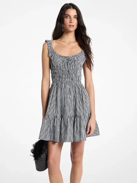 Gingham Smocked Cotton Mini Dress